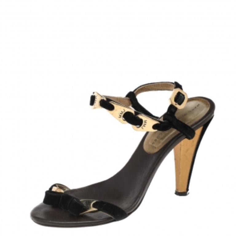 Women's Marc by Marc Jacobs Black Velvet Bow Open Toe Sandals Size 38 For Sale
