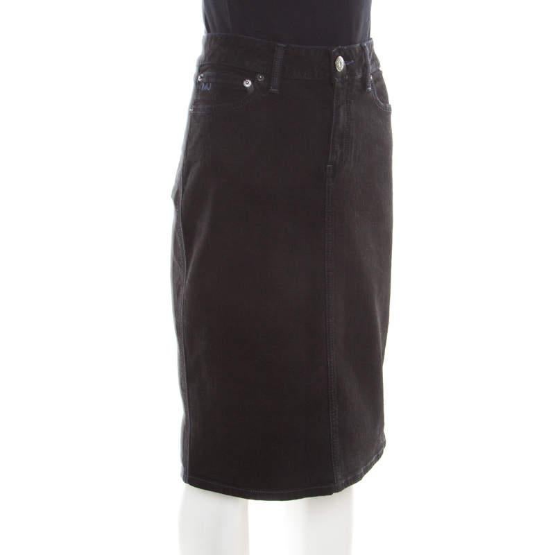Marc by Marc Jacobs Black Washed Denim Slit Detail Skirt M In Good Condition For Sale In Dubai, Al Qouz 2