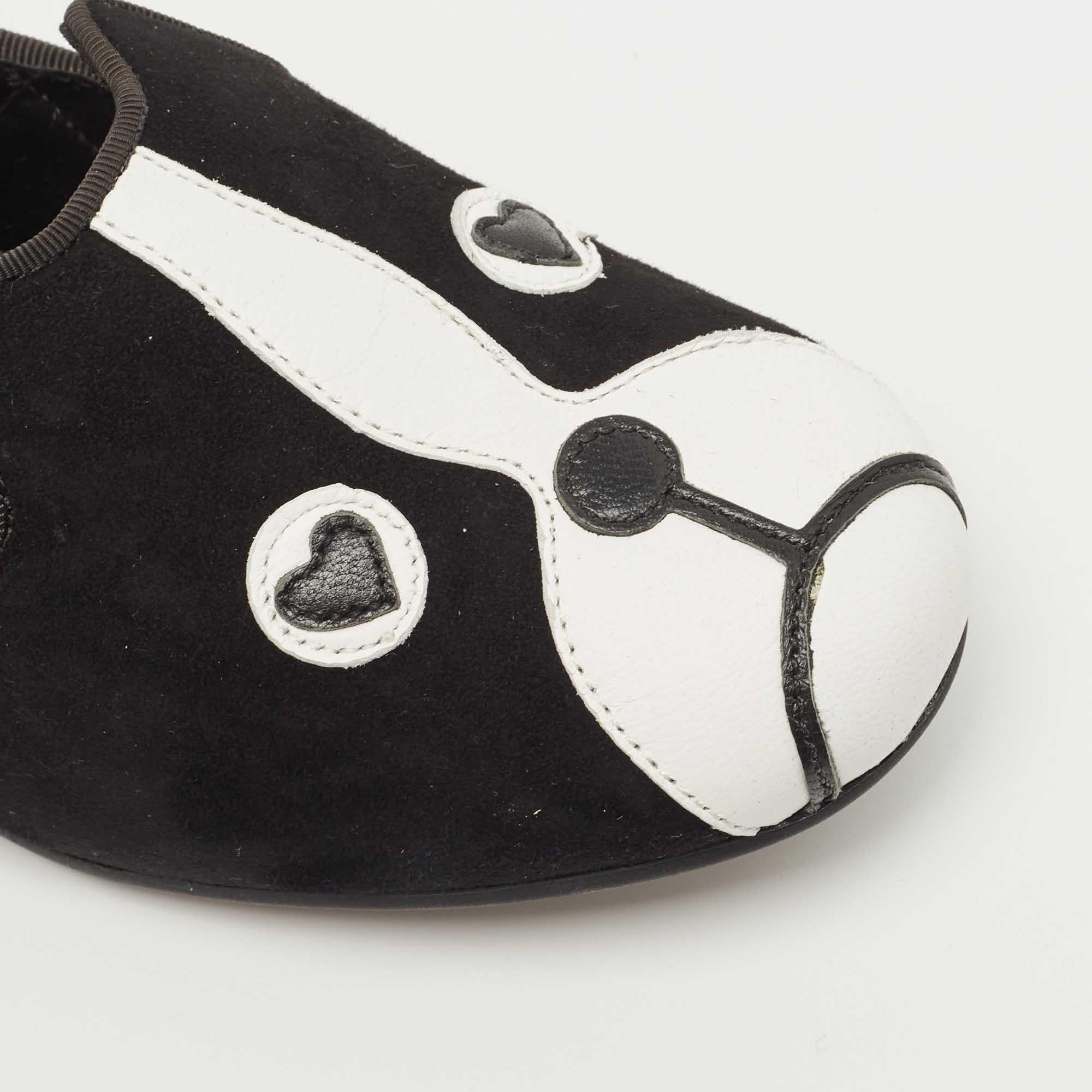 Marc by Marc Jacobs Black/White Suede and Leather Cat Ballet Flats Size 36 2