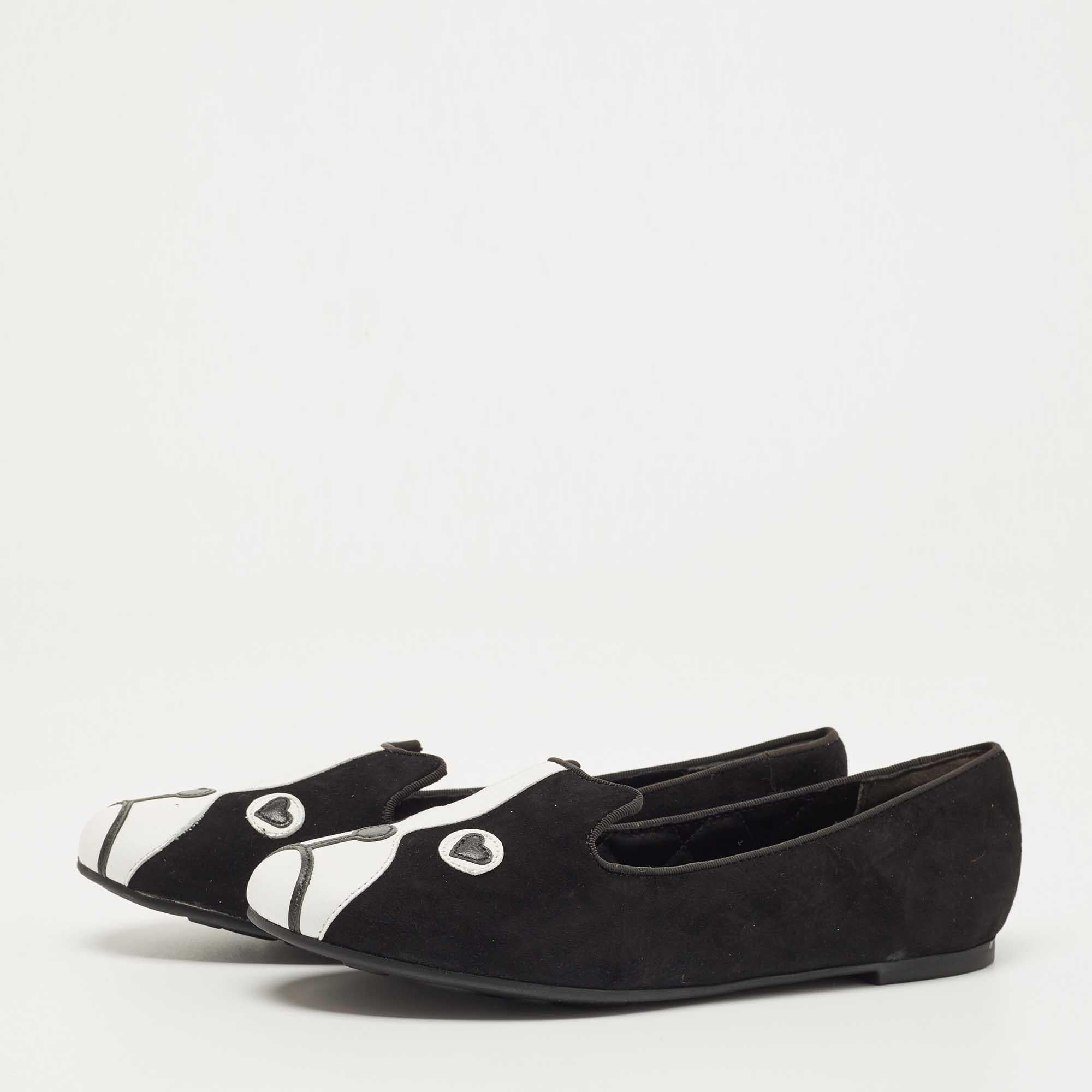 Marc by Marc Jacobs Black/White Suede and Leather Cat Ballet Flats Size 36 5