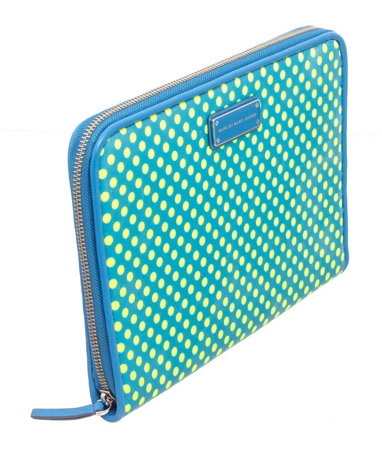 Marc By Marc Jacobs blue & yellow leather dot tablet case with silver