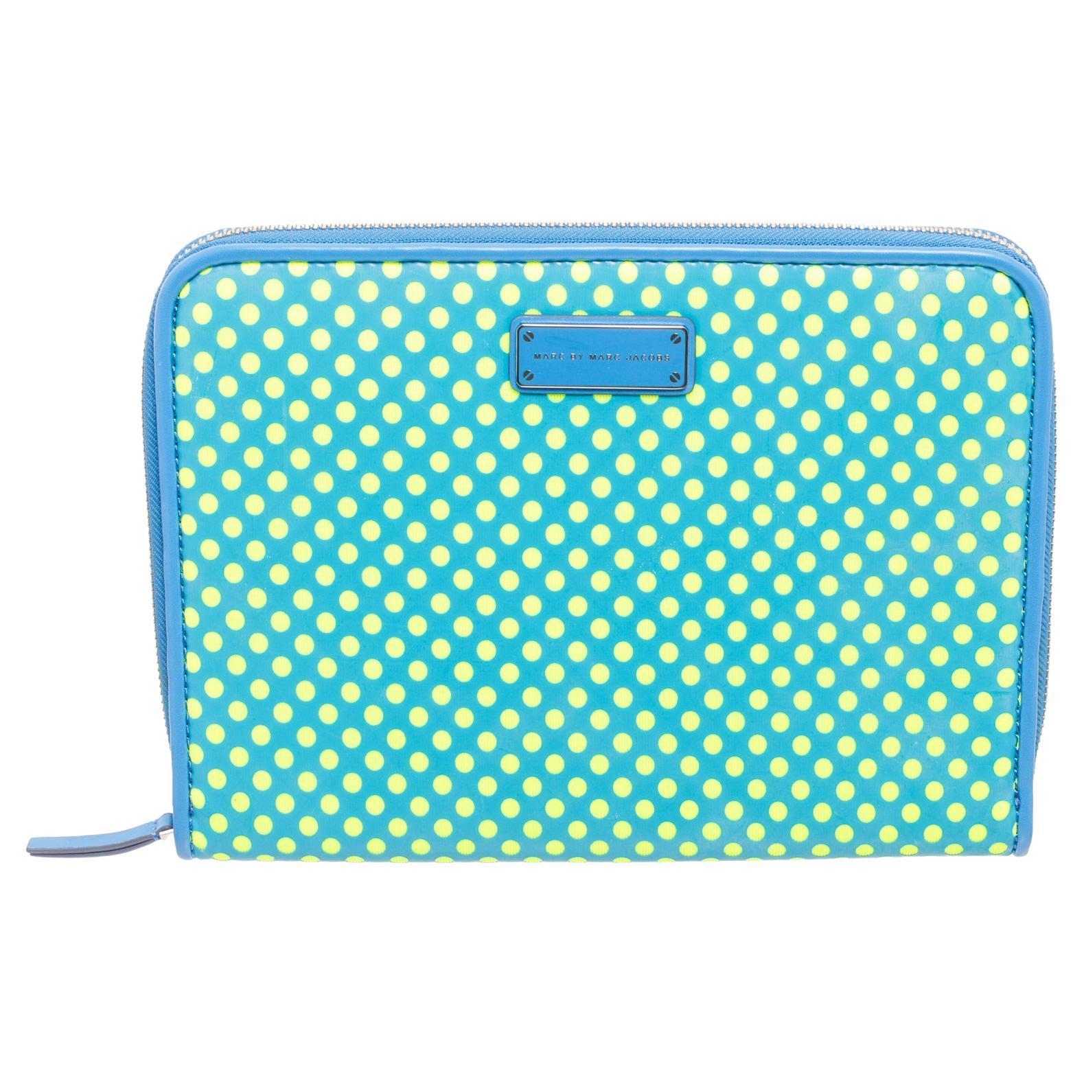Marc By Marc Jacobs blue &amp; yellow leather dot tablet case with silver-tone