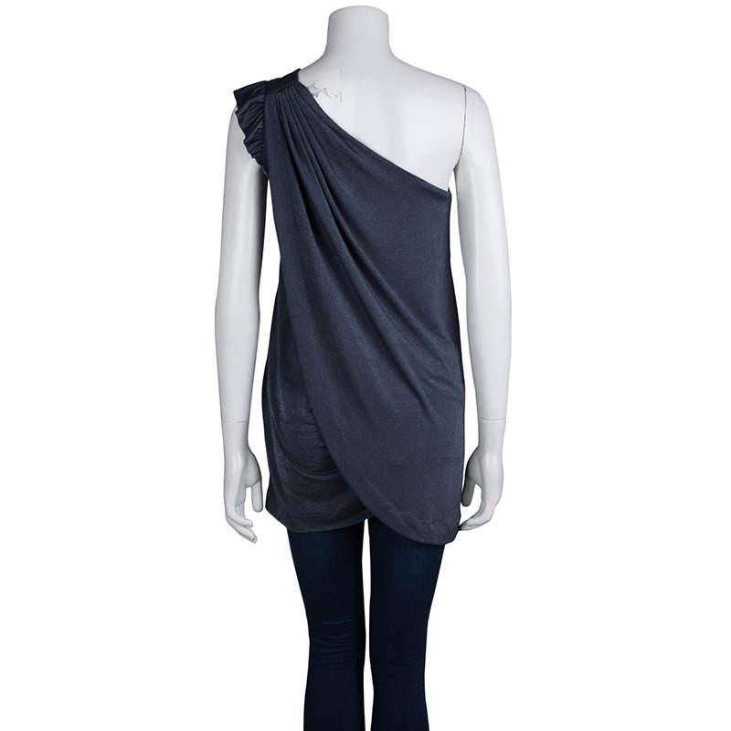 Marc by Marc Jacobs Blue Knit Draped One Shoulder Top XS For Sale 1