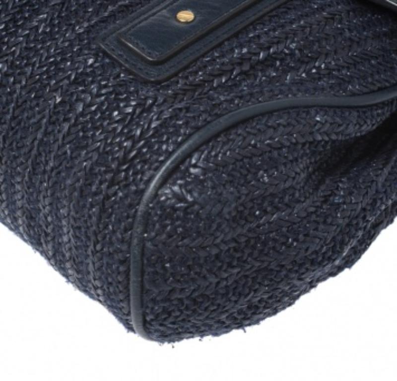 Donna Marc by marc jacobs: borsa in paglia e pelle con patta blu in vendita