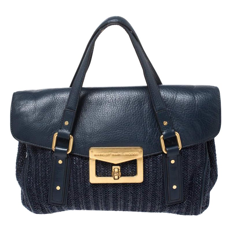 Marc by Marc Jacobs Blue Straw and Leather Flap Satchel
