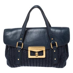 Marc by Marc Jacobs Blue Straw and Leather Flap Satchel