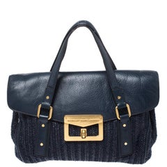 Marc by Marc Jacobs Blue Straw and Leather Flap Satchel