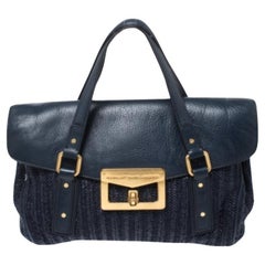 Marc by Marc Jacobs Blue Straw and Leather Flap Satchel