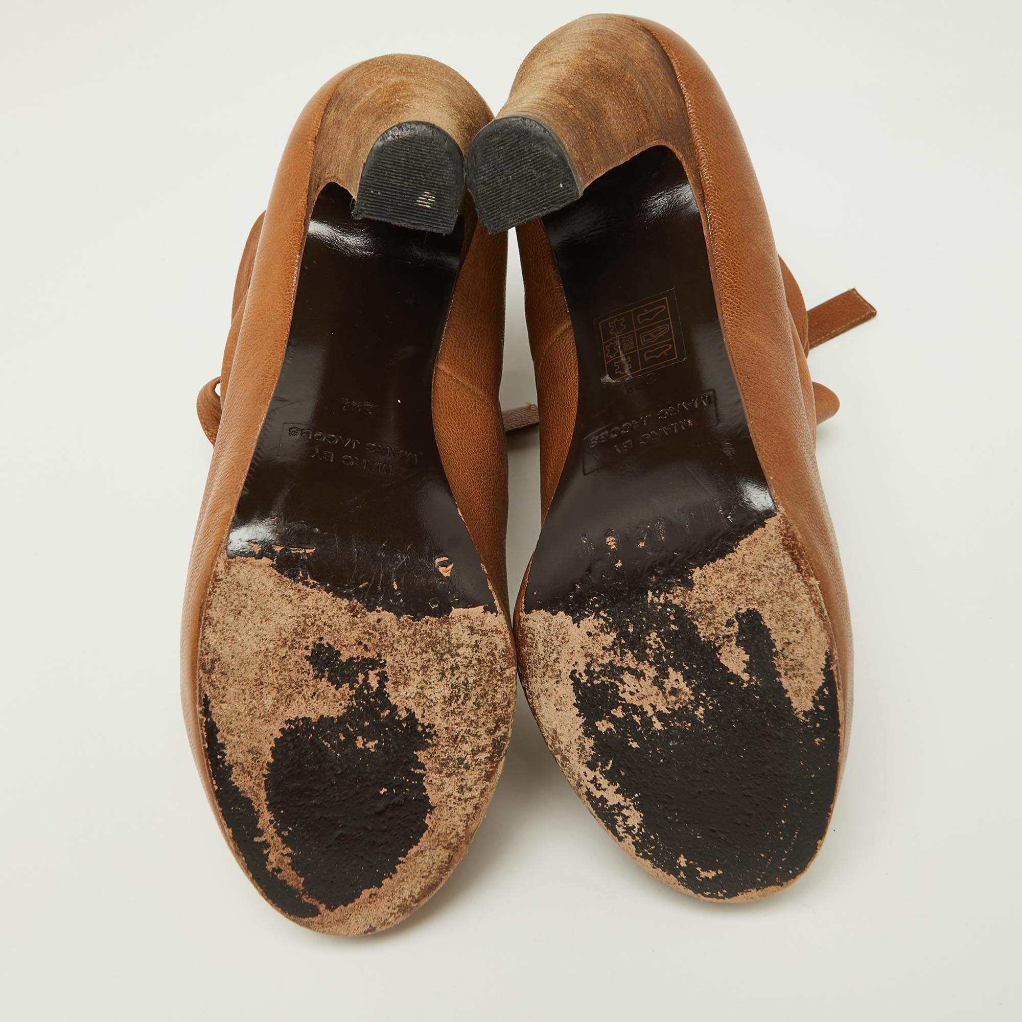 Marc by Marc Jacobs Brown Leather Ankle Wrap Booties Size 38.5 en vente 1