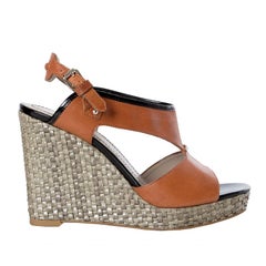 MARC by MARC JACOBS brown leather & RAFFIA PLATFORM WEDGE Sandals Shoes 36