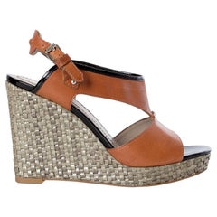 MARC by MARC JACOBS brown leather & RAFFIA PLATFORM WEDGE Sandals Shoes 36