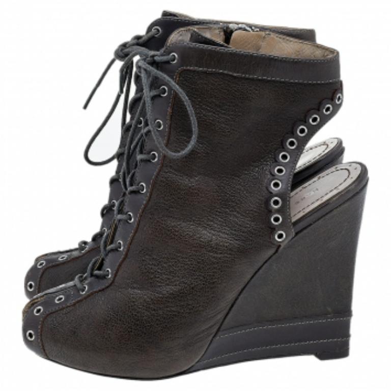 Marc by Marc Jacobs Bottines à talons compensés en cuir Brown Taille 36 2