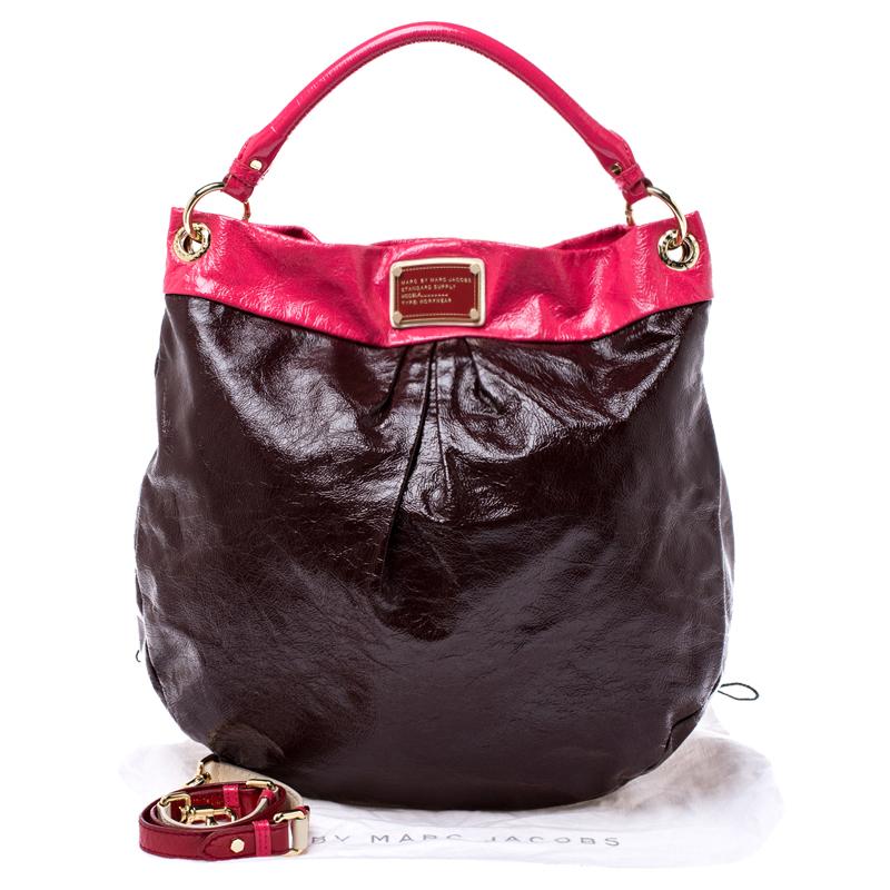 Marc by Marc Jacobs Brown/Pink Patent Leather Classic Q Hillier Hobo 5