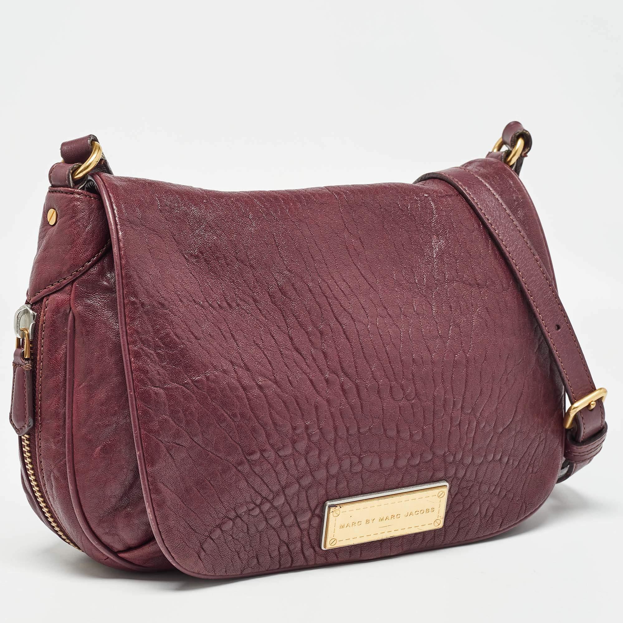 Brown Marc by Marc Jacobs Burgundy Leather Washed Up The Nash Crossbody Bag For Sale
