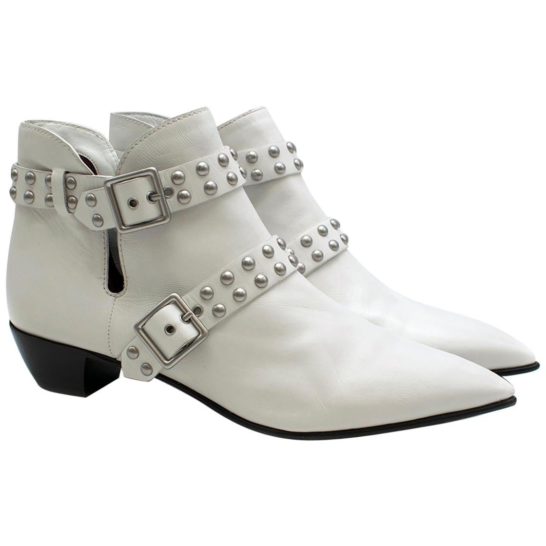 Marc by Marc Jacobs Carroll White Leather Studded Ankle Boots 41 For Sale