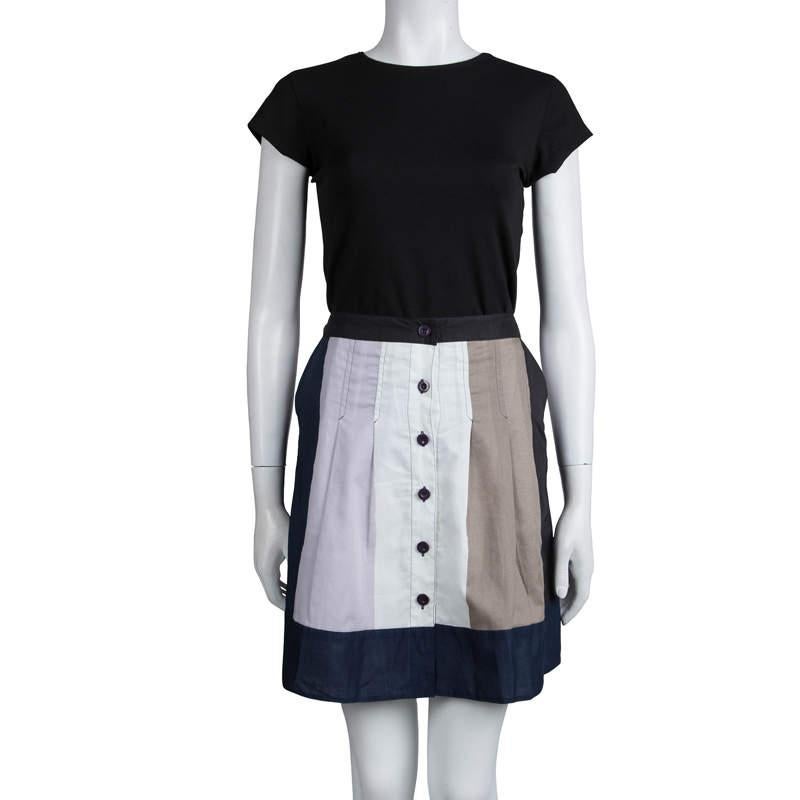 Marc by Marc Jacobs Colorblock Cotton Button Front Skirt S In Good Condition For Sale In Dubai, Al Qouz 2
