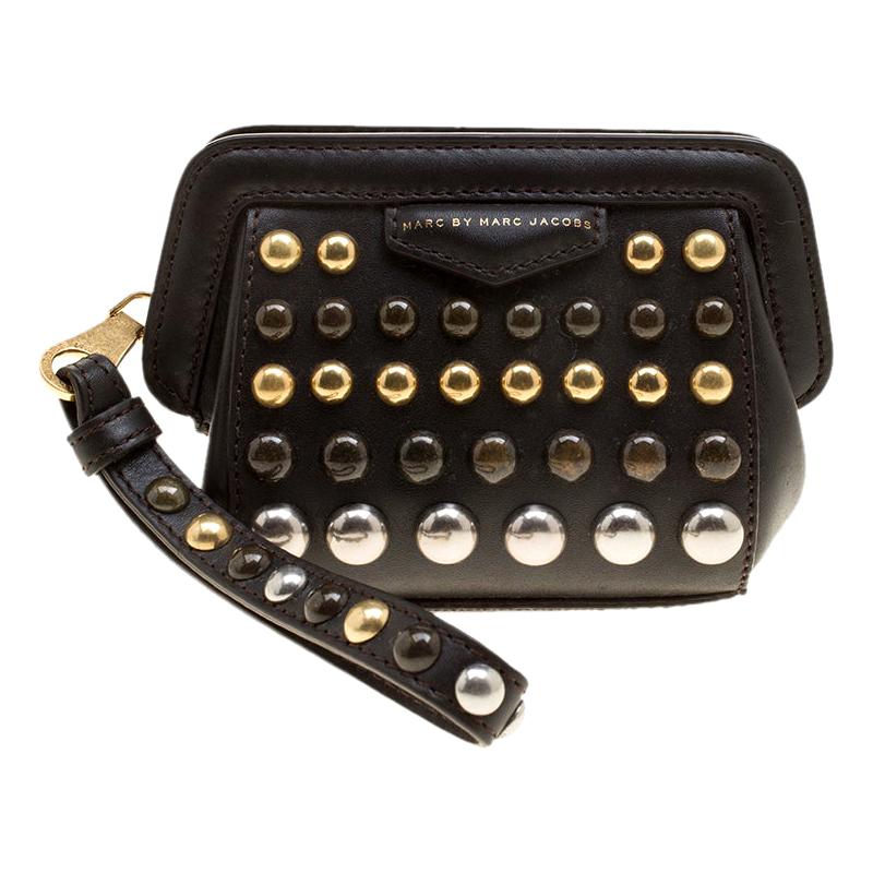 Marc by Marc Jacobs Dark Brown Leather Studded ThuMarc by Marc Janderdome Clutch