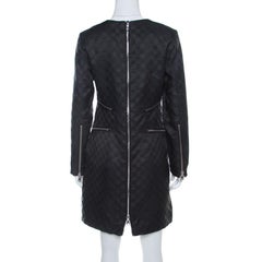 Marc by Marc Jacobs Dress Black Textured Check Twill Zipper Detail Shift Dress S