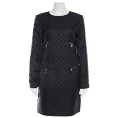 Marc by Marc Jacobs Dress Black Textured Check Twill Zipper Detail Shift Dress S