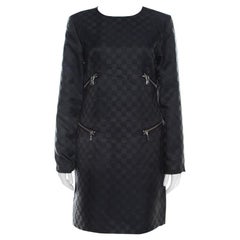 Marc by Marc Jacobs Dress Black Textured Check Twill Zipper Detail Shift Dress S