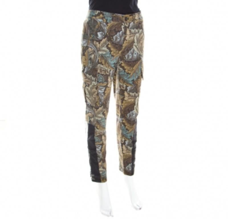 Marc by Marc Jacobs Pantalón cargo cónico en espiga de algodón con estampado de acantos Elm S Gris en venta