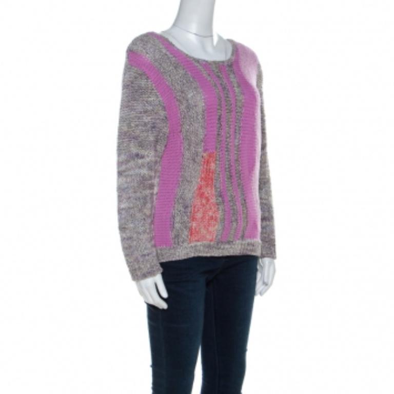 Marc by Marc Jacobs Grauer & lila Handstrickpullover aus Baumwollmischung M im Angebot 1