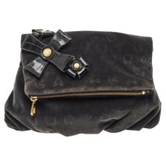 Marc by Marc jacobs - Pochette Foldes in velluto grigio e pelle con fiocco in rilievo