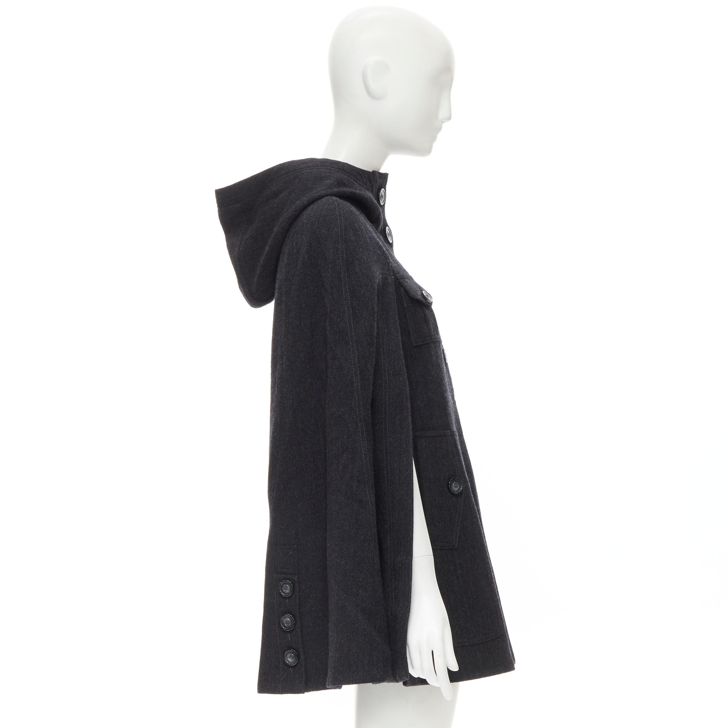 Black MARC BY MARC JACOBS grey virgin wool utility pocket hooded cape poncho coat XS