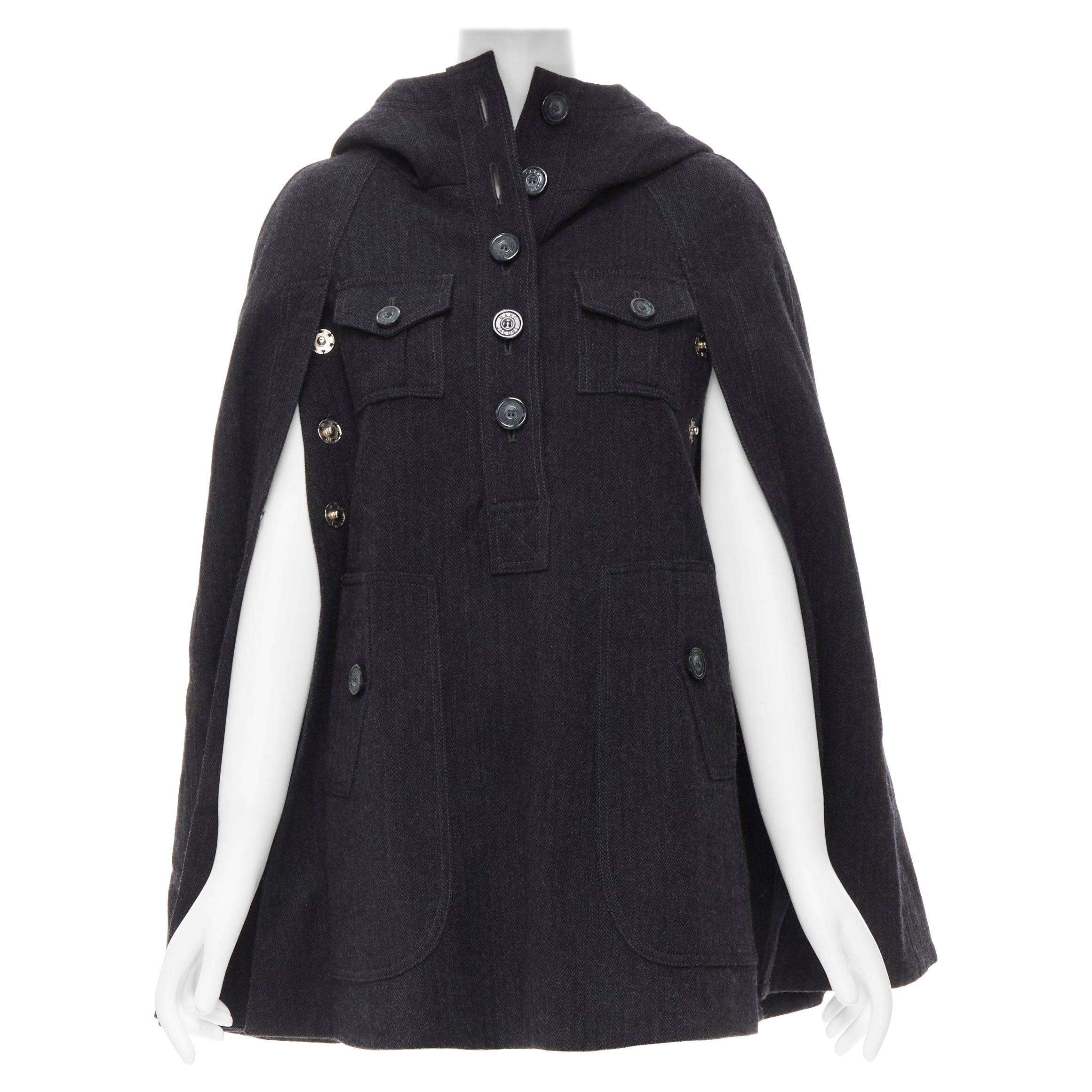MARC BY MARC JACOBS grey virgin wool utility pocket hooded cape poncho coat XS