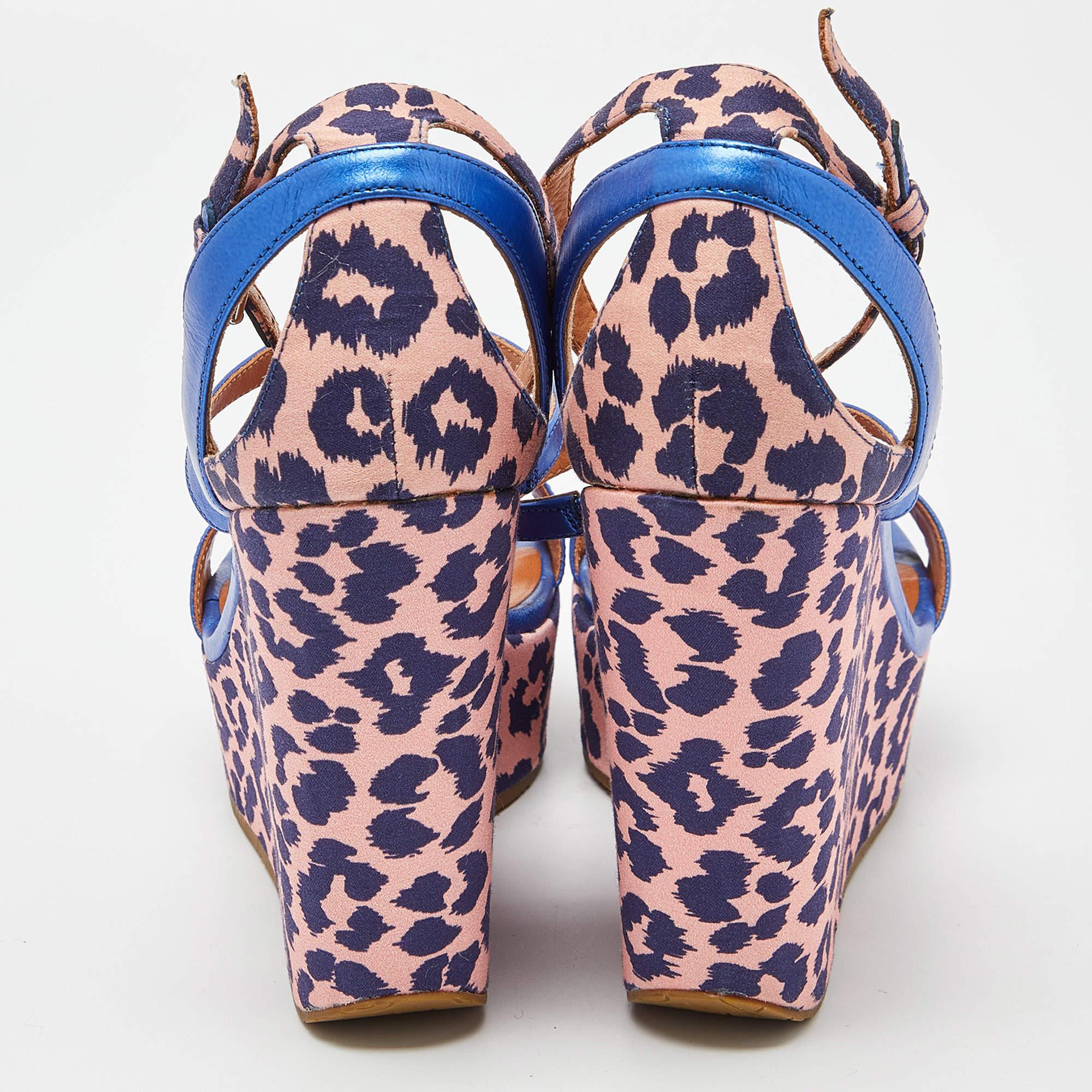 Women's Marc by Marc Jacobs Leather & Animal Print Wedge Ankle Strap Sandals Size 38 For Sale