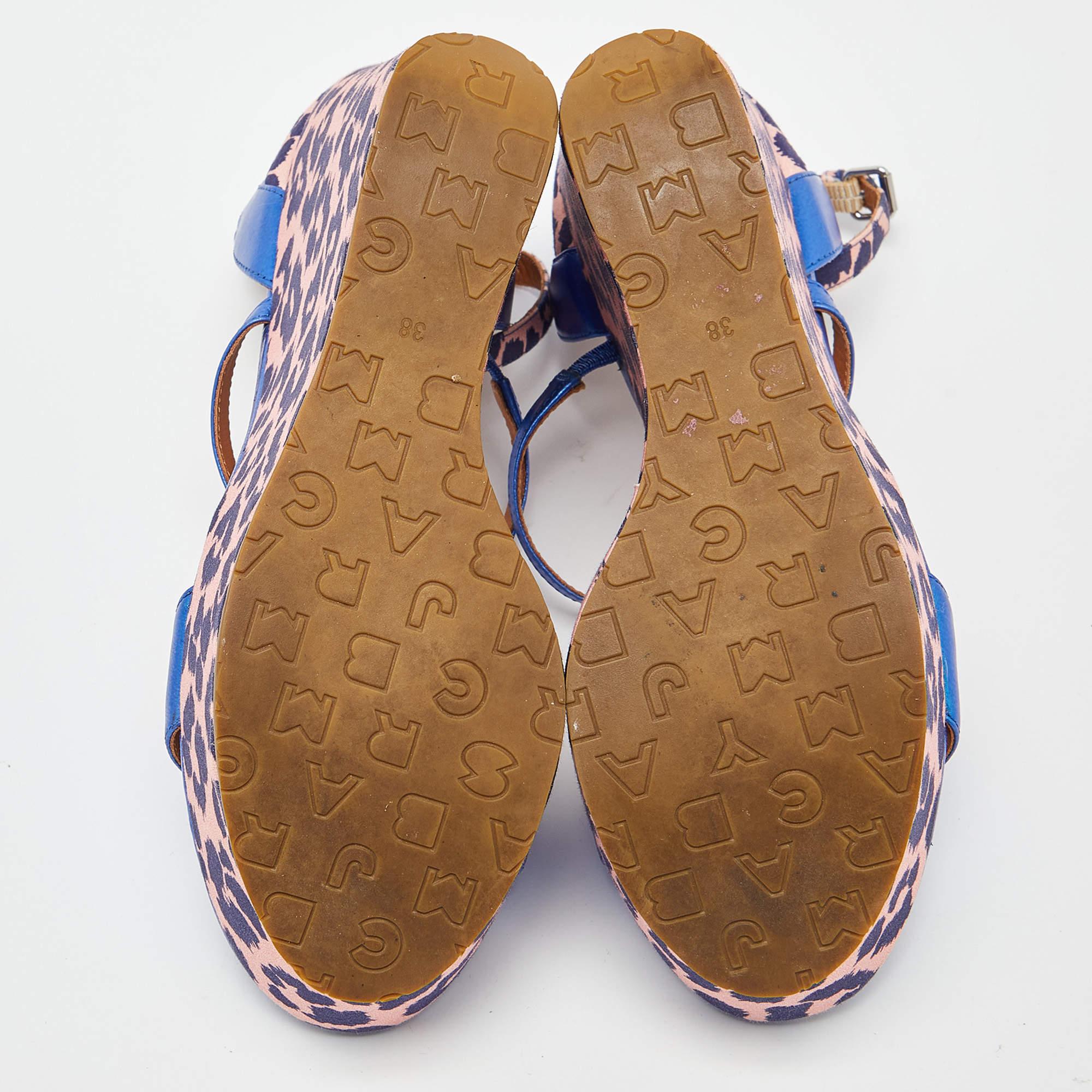 Marc by Marc Jacobs Leather & Animal Print Wedge Ankle Strap Sandals Size 38 For Sale 1