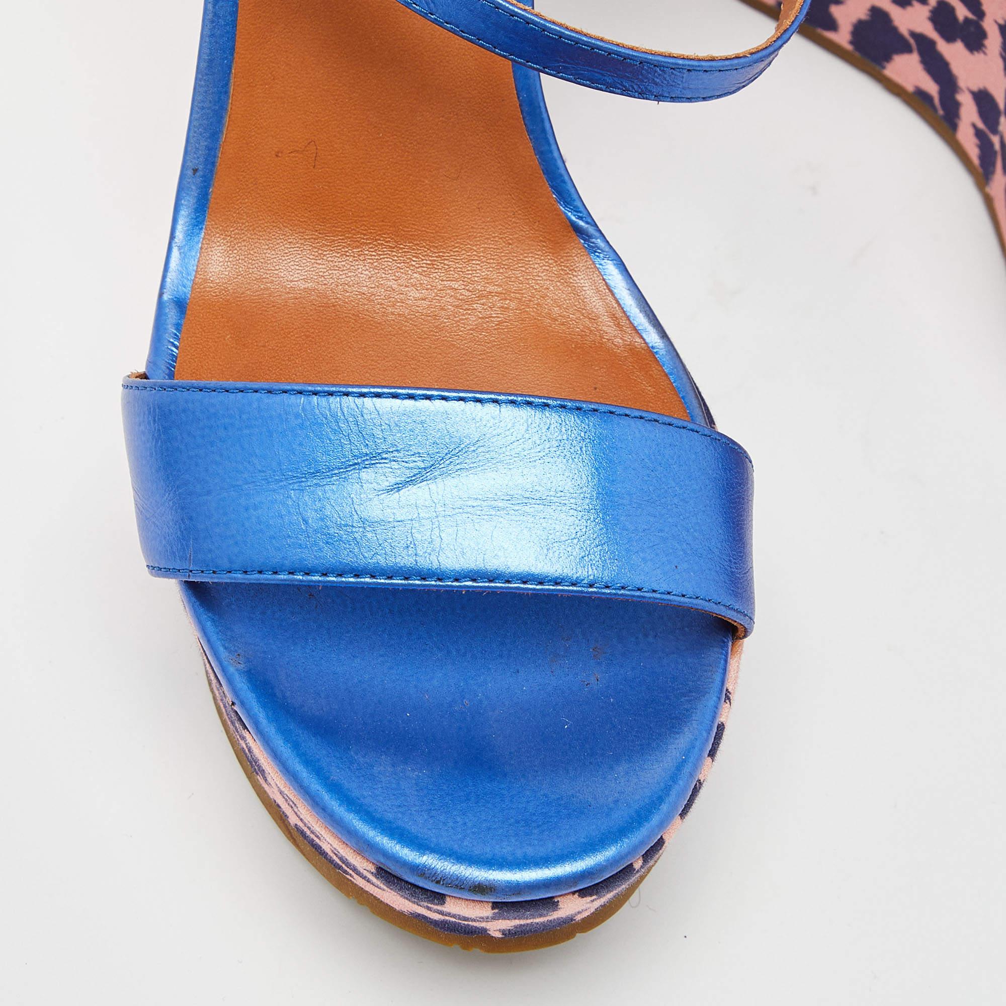 Marc by Marc Jacobs Leather & Animal Print Wedge Ankle Strap Sandals Size 38 For Sale 3
