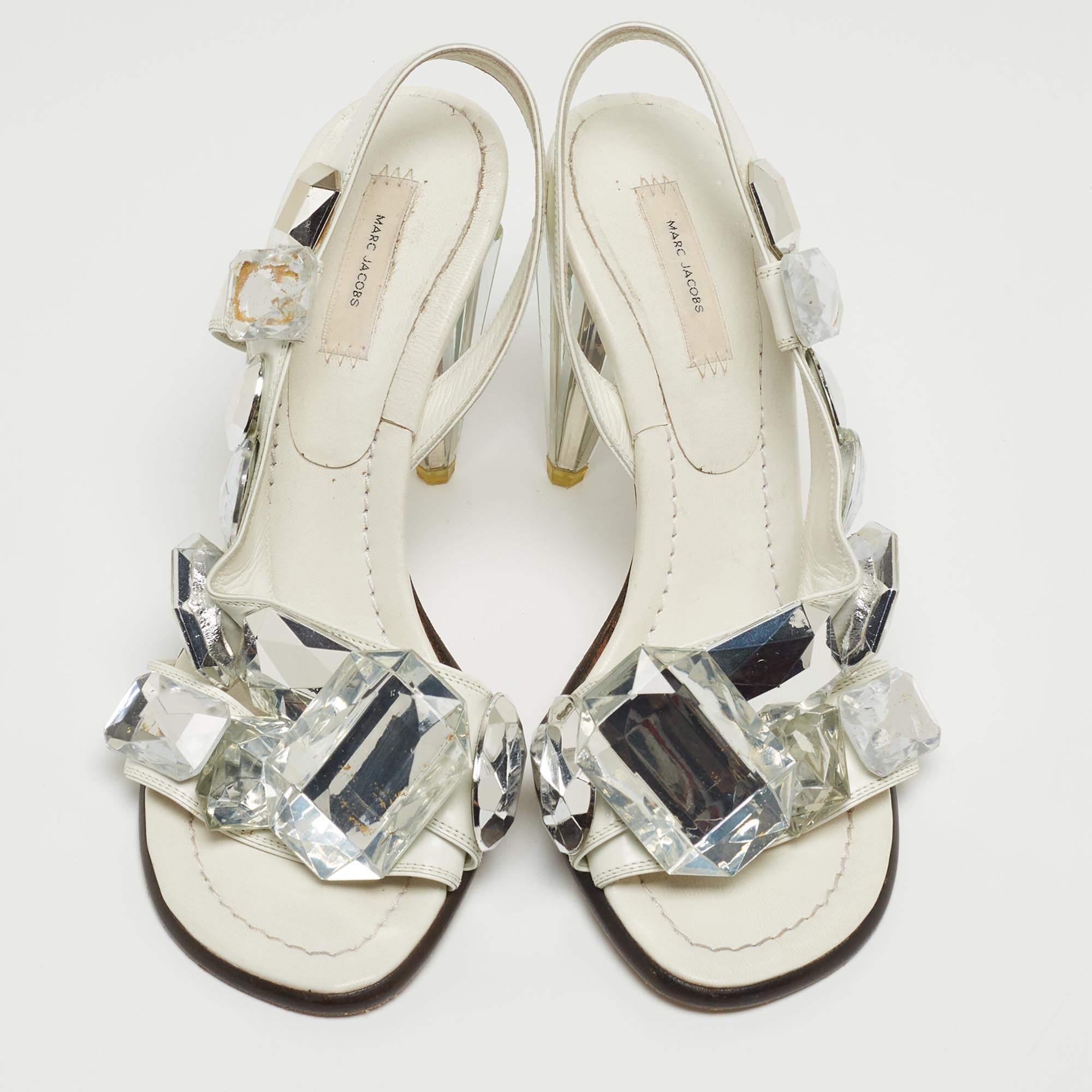 Grigio Marc by Marc jacobs - Sandali in pelle impreziositi da cristalli - misura 37,5 in vendita