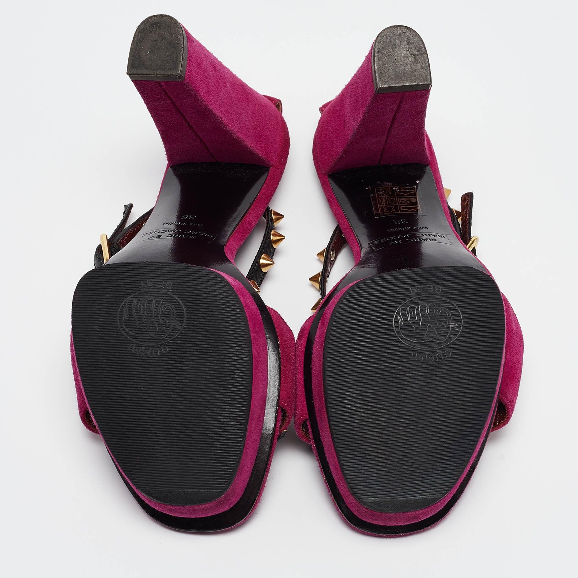 Marc by Marc Jacobs Magenta Suede & Leather Studded Ankle Strap Sandals Size 38 For Sale 1