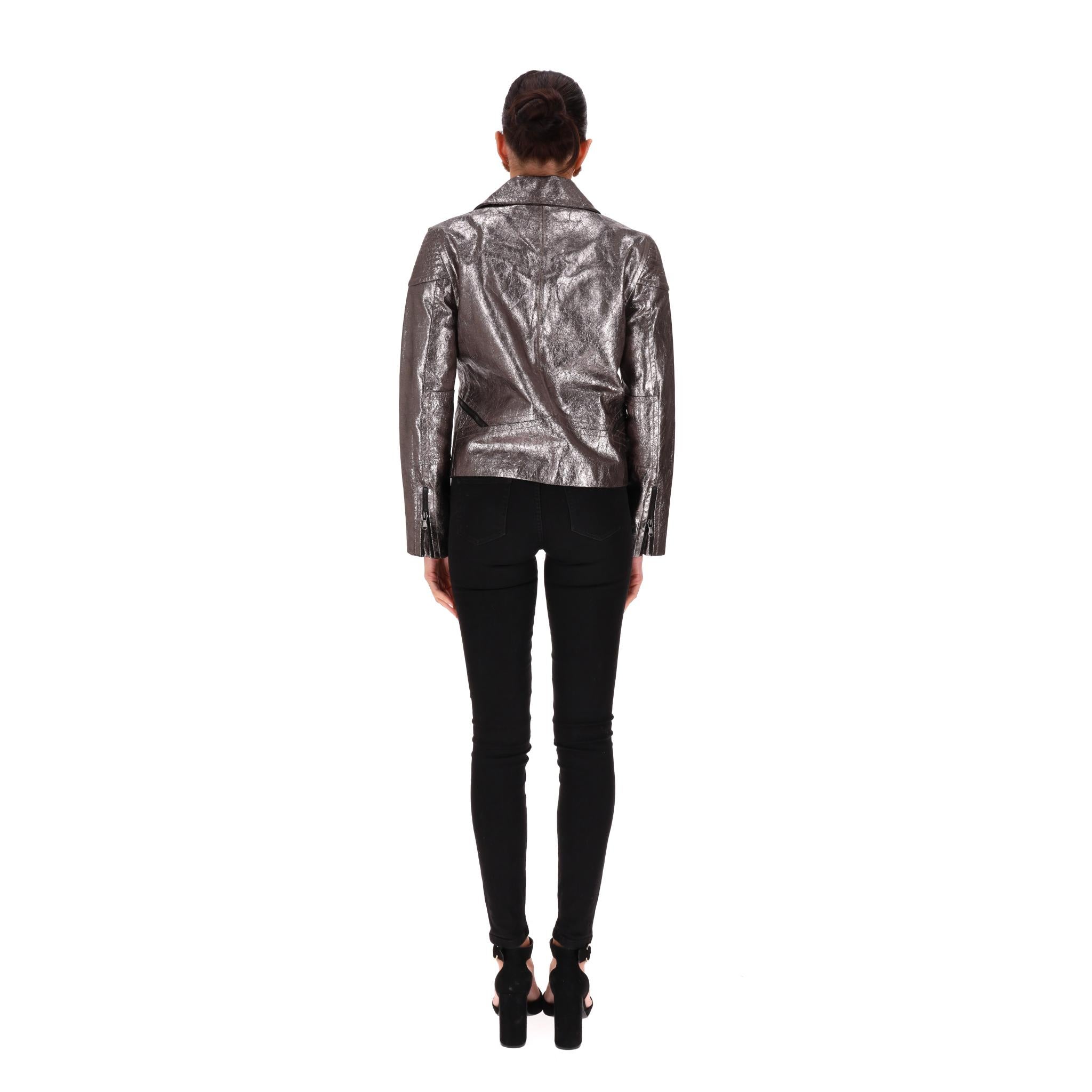 Marc By Marc Jacobs Metallic Leather Biker Jacket In Fair Condition For Sale In London, GB