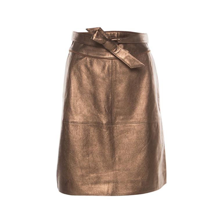Marc by Marc Jacobs Metallic Partridge Waist Tie Detail Leather Skirt S For  Sale at 1stDibs