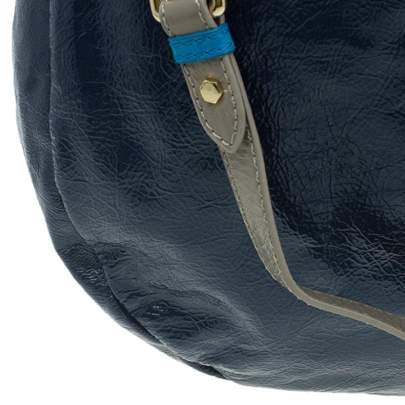 Marc by Marc Jacobs Navy Blue Bicolor Patent Leather Classic Q Hillier Hobo 5