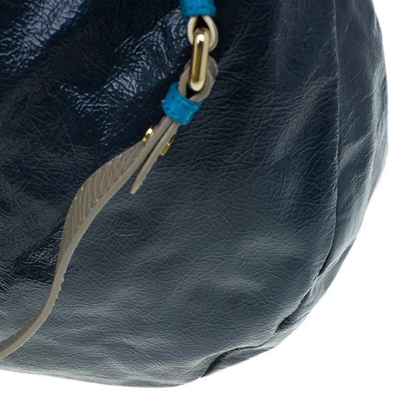 Marc by Marc Jacobs Navy Blue Bicolor Patent Leather Classic Q Hillier Hobo 9