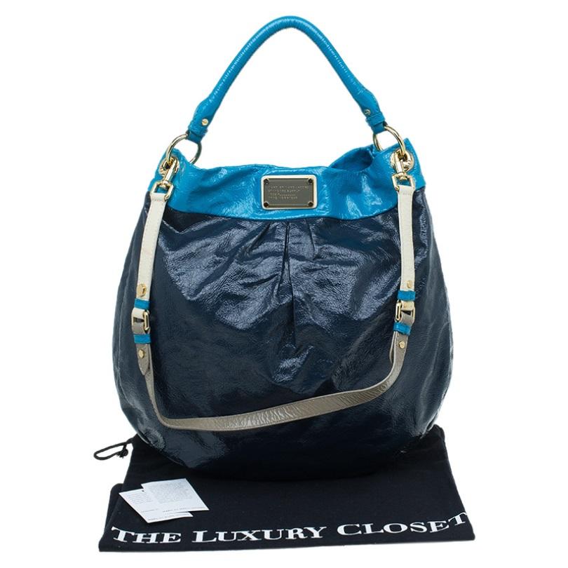 Marc by Marc Jacobs Navy Blue Bicolor Patent Leather Classic Q Hillier Hobo 11