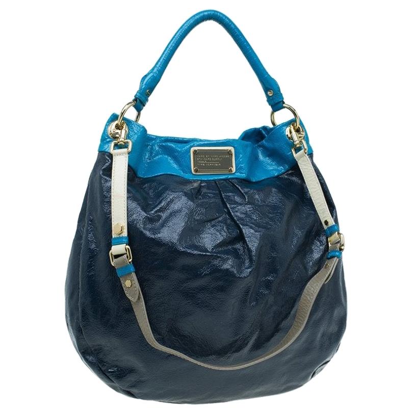 Marc by Marc Jacobs Navy Blue Bicolor Patent Leather Classic Q Hillier Hobo