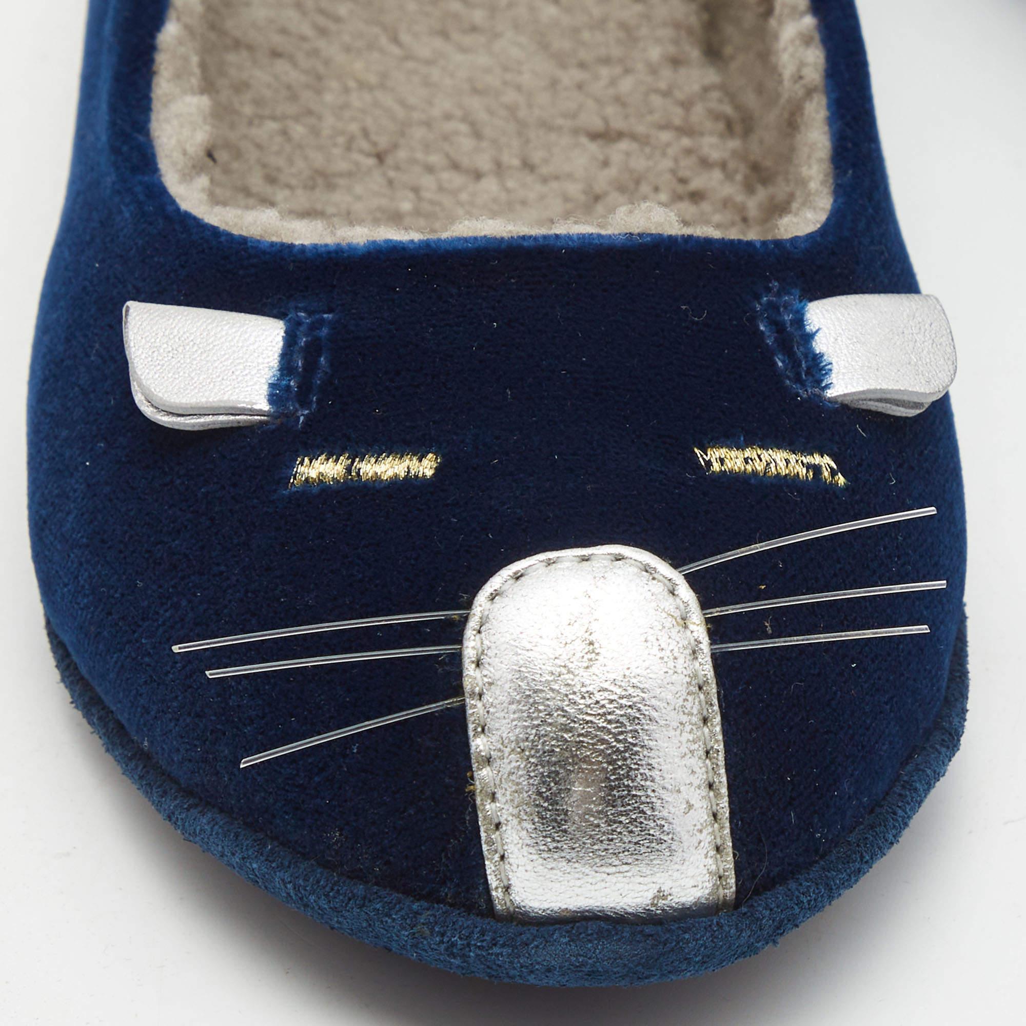 Marc by Marc Jacobs Navy Blue Velvet and Leather Cat Ballet Flats Size 36.5 For Sale 2