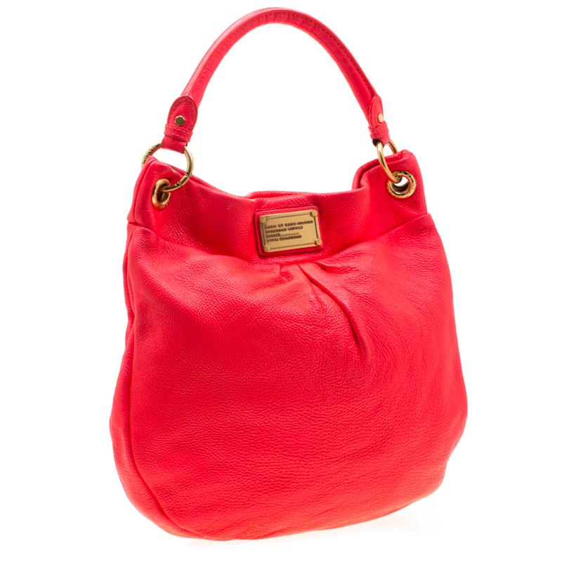 Red Marc by Marc Jacobs Neon Orange/Pink Leather Classic Q Hillier Hobo