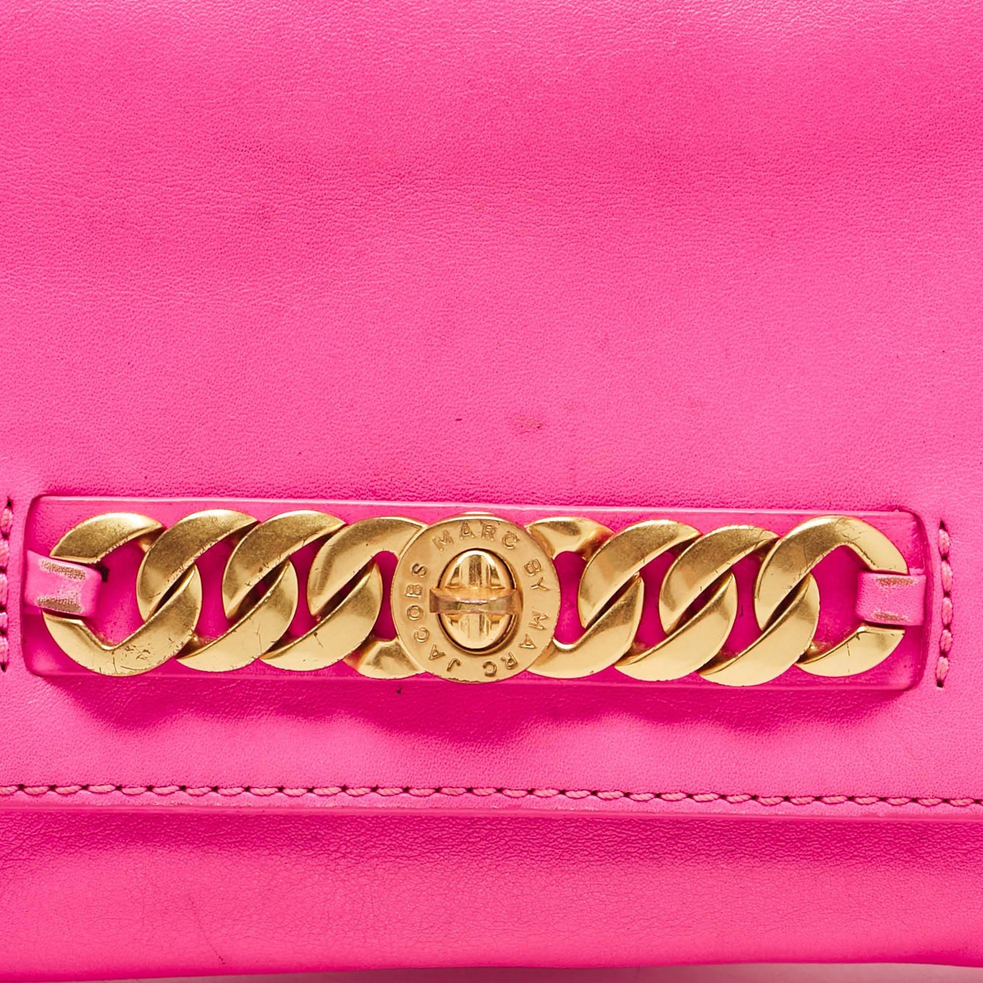 Marc by Marc Jacobs Neon Pink Leather Katie Clutch For Sale 1
