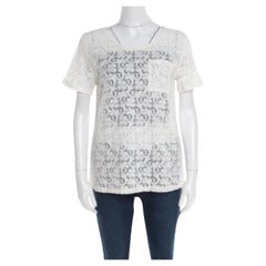 Marc by Marc Jacobs Off White Floral Lace Short Sleeve Top M