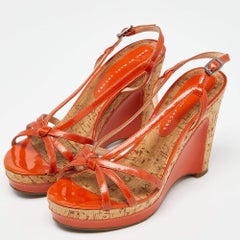 Marc by Marc Jacobs Orange Patent Leather Cork Wedge Slingback Sandals Size 37.5
