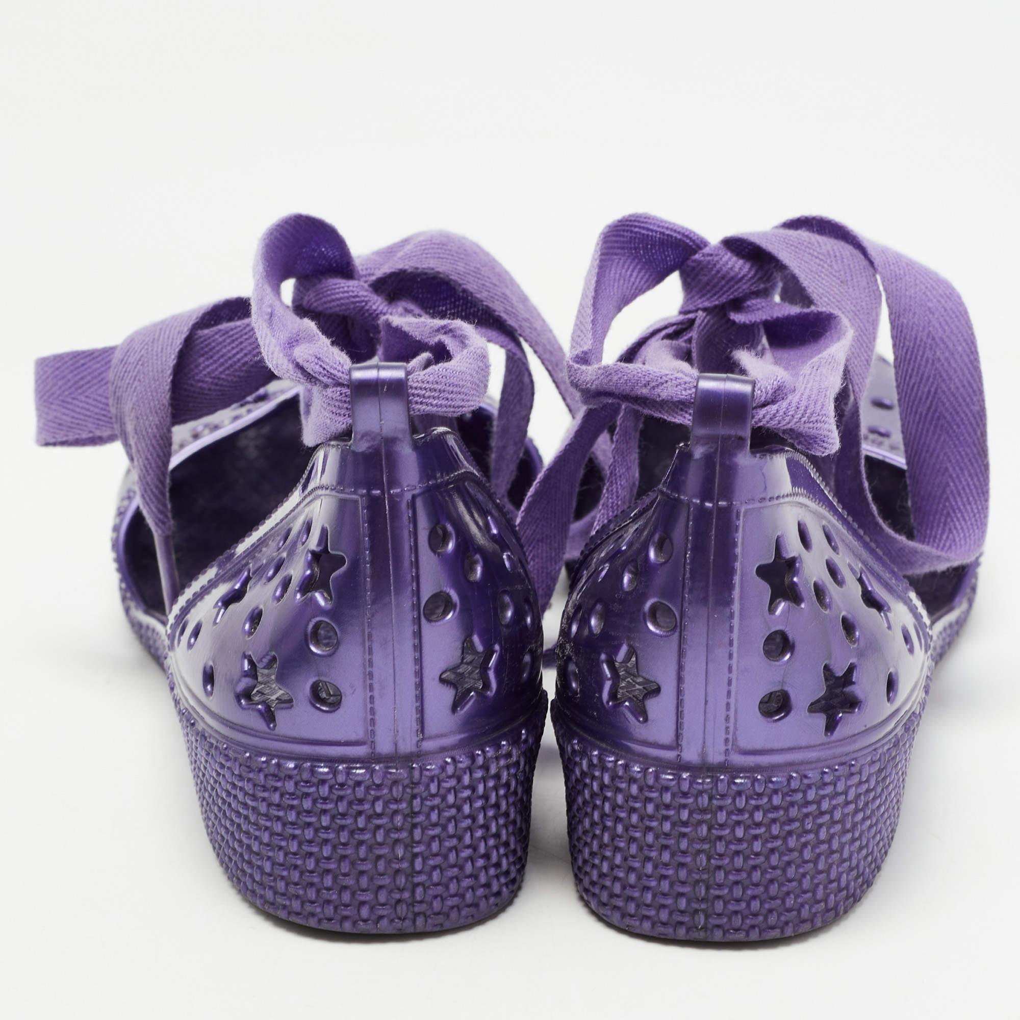 Women's Marc by Marc Jacobs Purple Laser Cut Rubber Ankle Tie Flats Size 37 For Sale