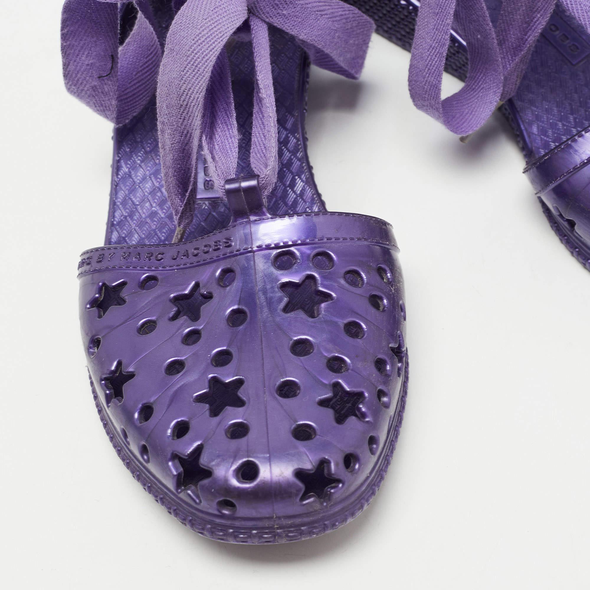 Marc by Marc Jacobs Purple Laser Cut Rubber Ankle Tie Flats Size 37 For Sale 2