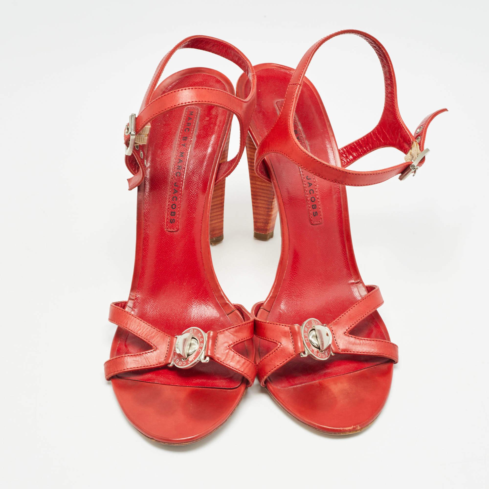 Orange Marc by Marc Jacobs Red Leather Slingback Sandals Size 40 For Sale