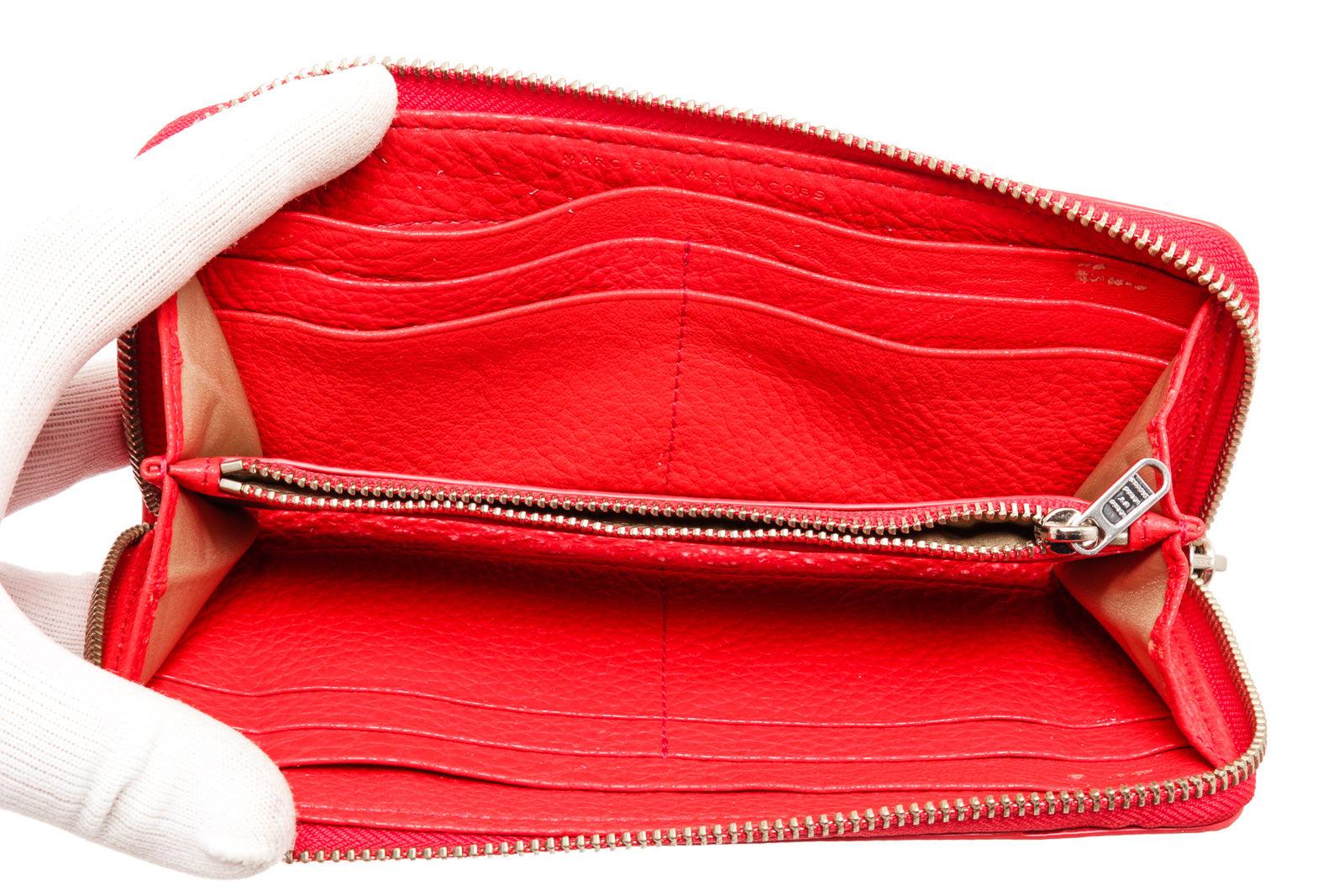 Red Marc By Marc Jacobs red leather zippy wallet with Silver-tone hardware, red