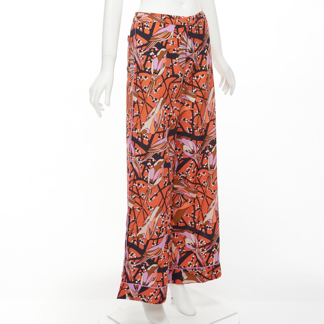 MARC BY MARC JACOBS red pink birds floral print wide leg cropped pants US2 S In Excellent Condition For Sale In Hong Kong, NT